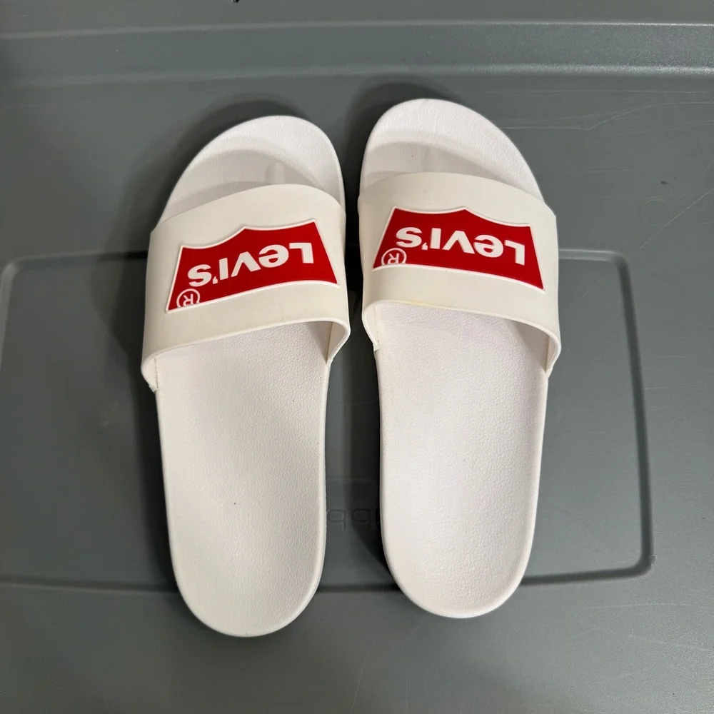 Levi's Red Logo White Slide Sandals
